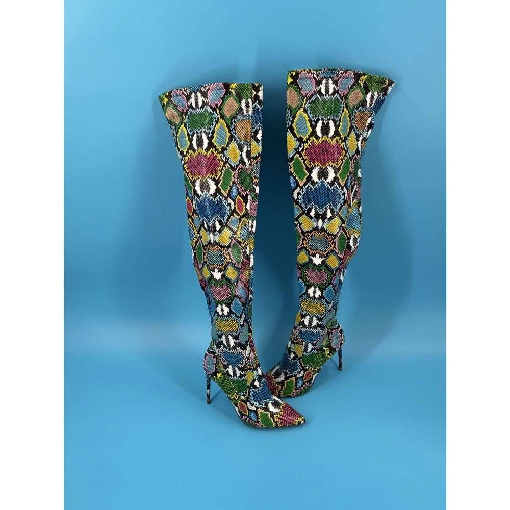 Steve Madden Vava Women’s 7.5 Multicolor Snakeskin Thigh High Stiletto Boots